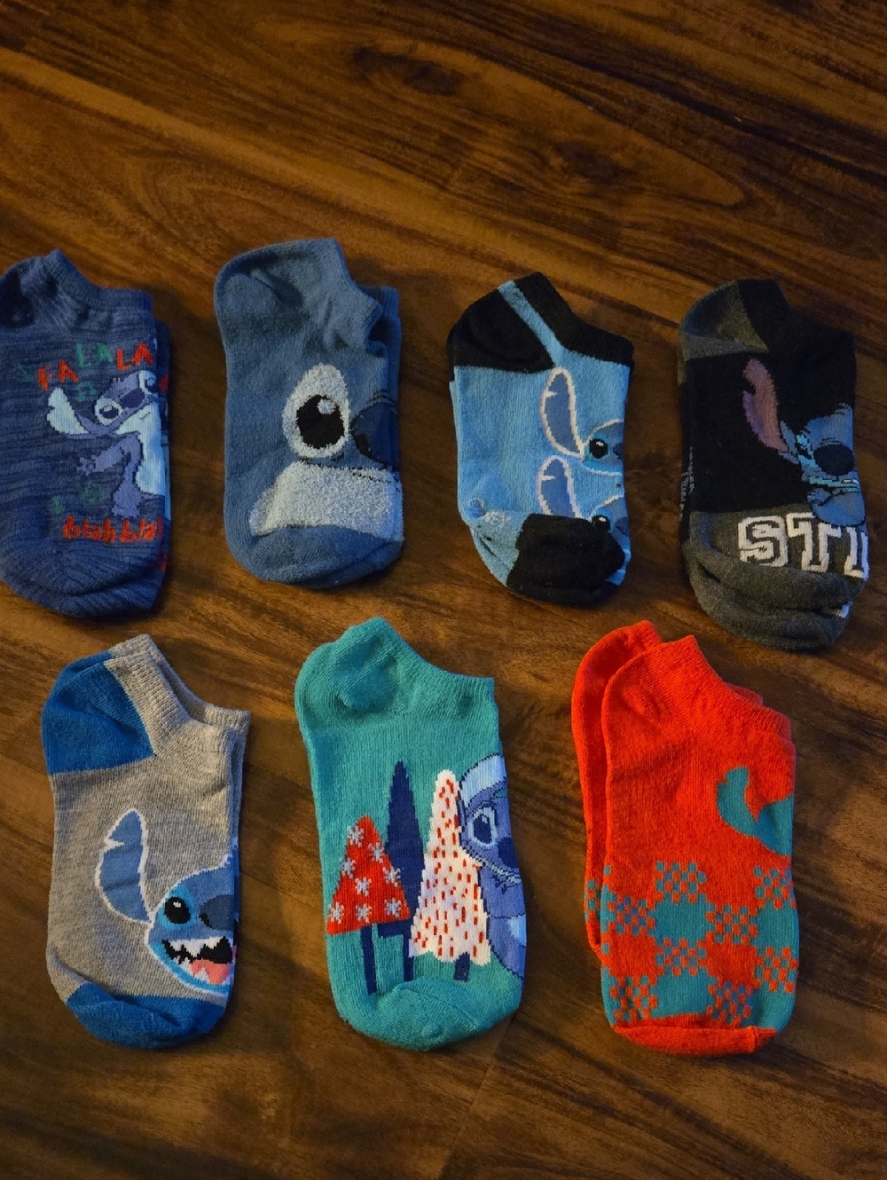 Disney Stitch No-Show Socks - Blue, Teal & Red Mix
